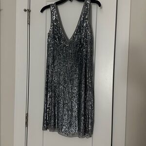 Silver Sequin V-Neck Mini Dress